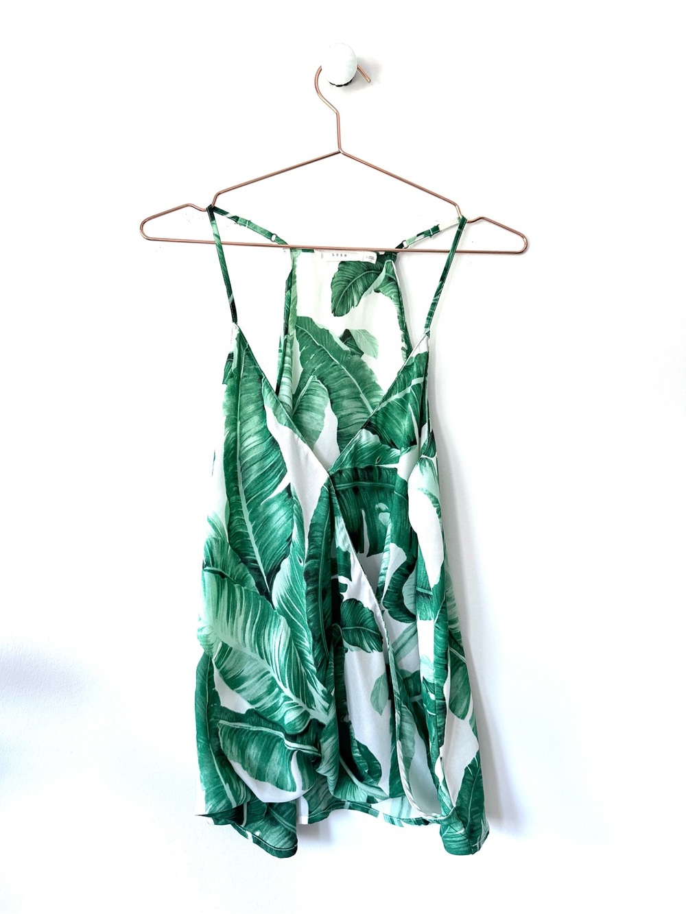 Lush Tropical Leaf Wrap Tank Top Size M Green Palm Print Flowy Summer Cami
